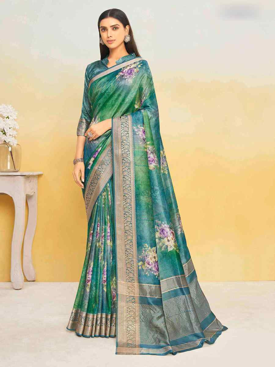 Green Silk Handwoven Festival Wedding Heavy Border Saree