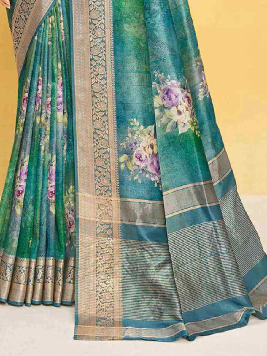 Green Silk Handwoven Festival Wedding Heavy Border Saree