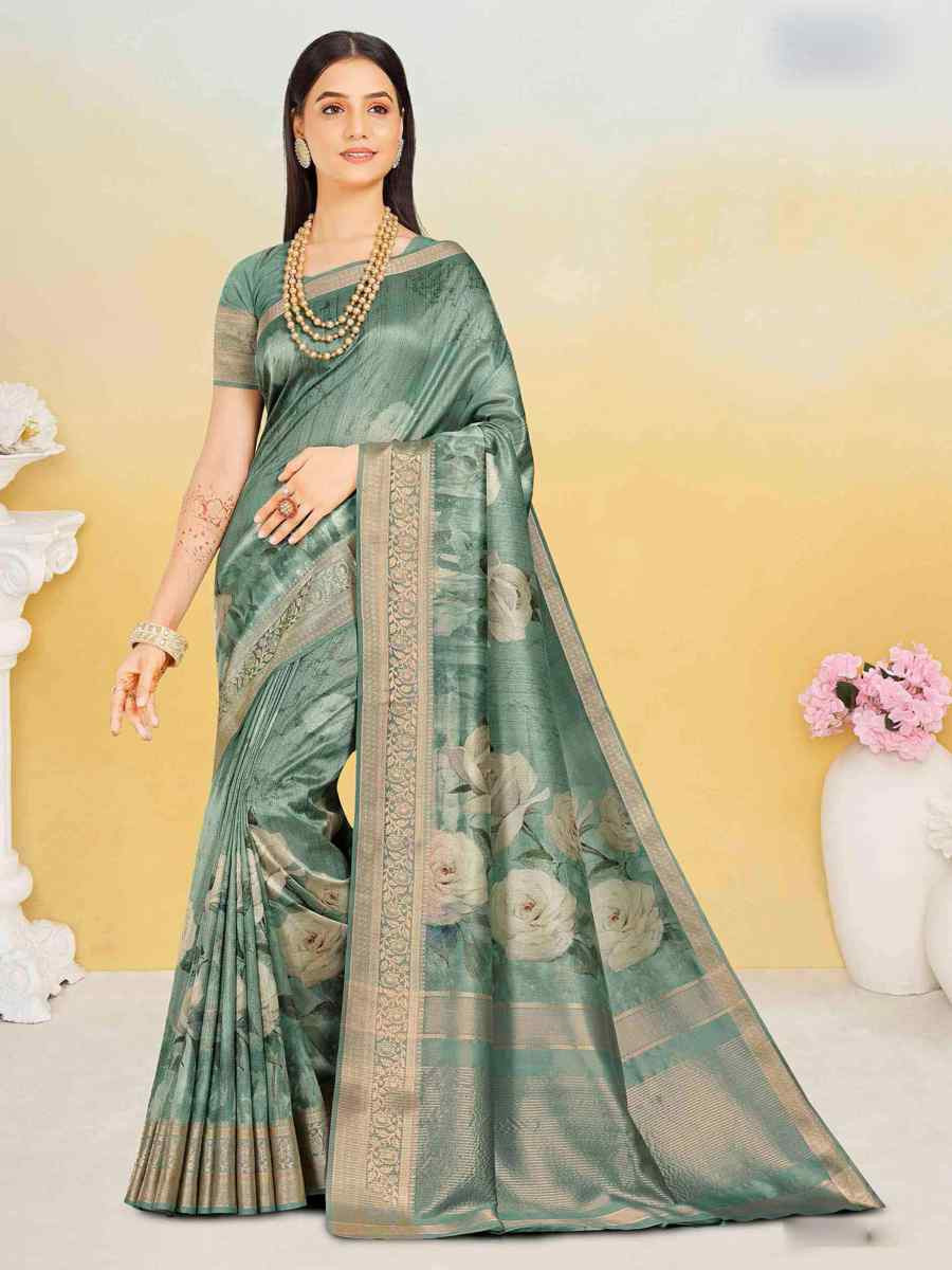 Green Silk Handwoven Festival Wedding Heavy Border Saree