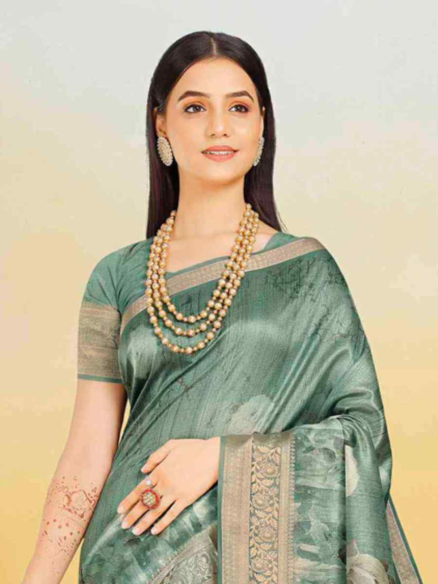 Green Silk Handwoven Festival Wedding Heavy Border Saree