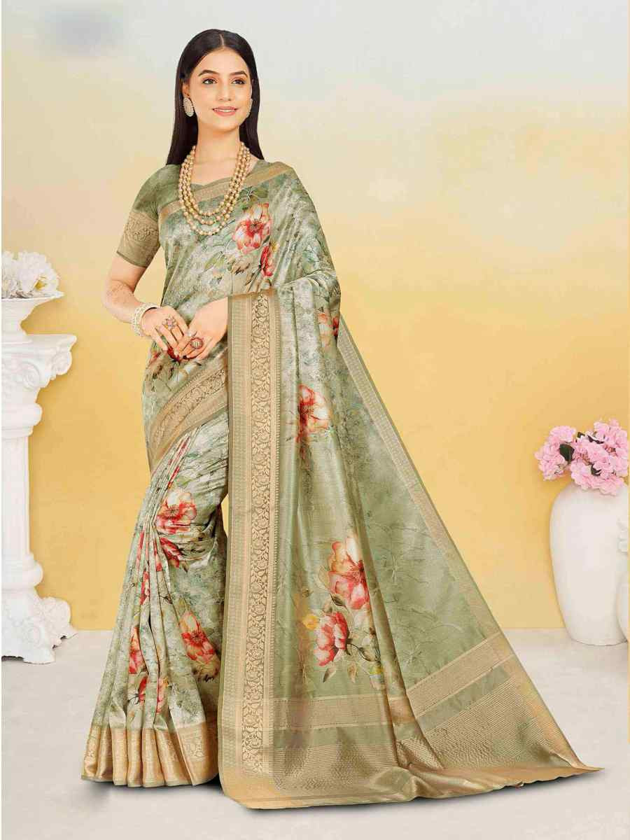 Green Silk Handwoven Festival Wedding Heavy Border Saree