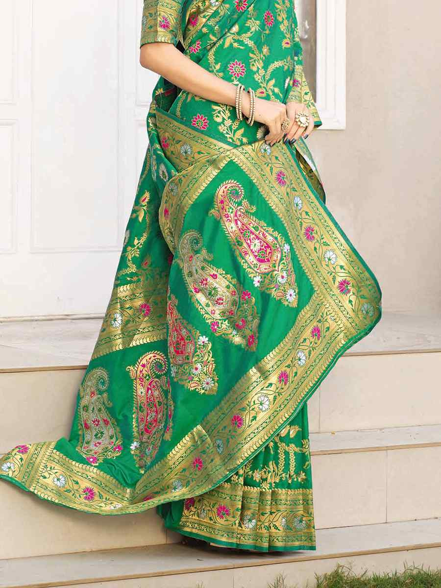 Green Silk Handwoven Festival Wedding Heavy Border Saree