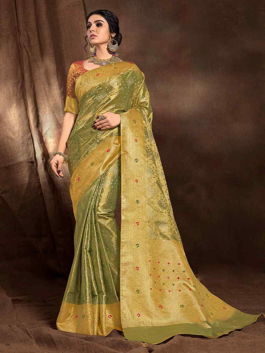 Green Silk Handwoven Festival Wedding Heavy Border Saree