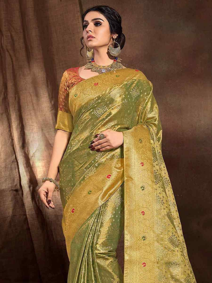 Green Silk Handwoven Festival Wedding Heavy Border Saree