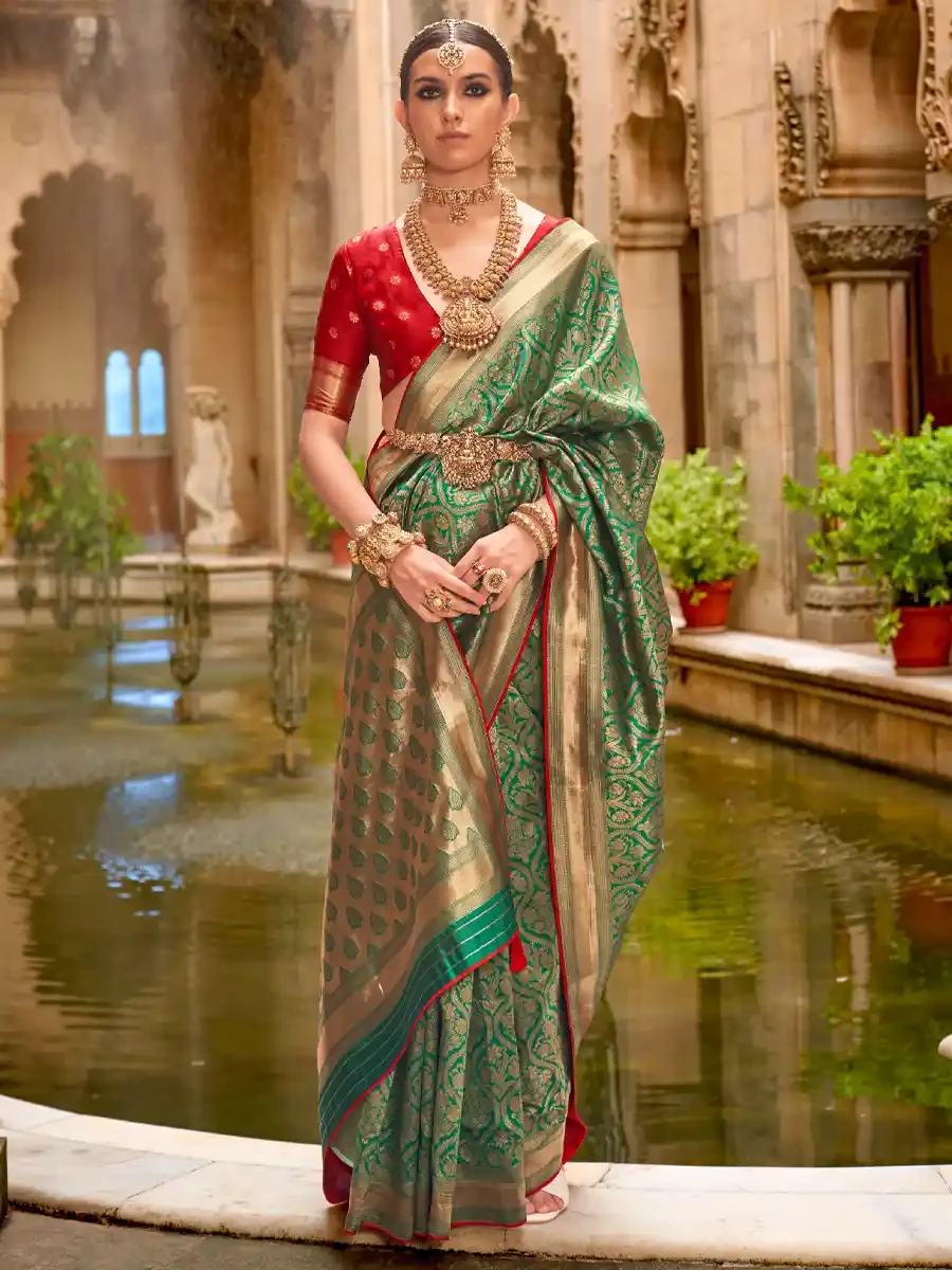 Green Silk Handwoven Festival Wedding Heavy Border Saree