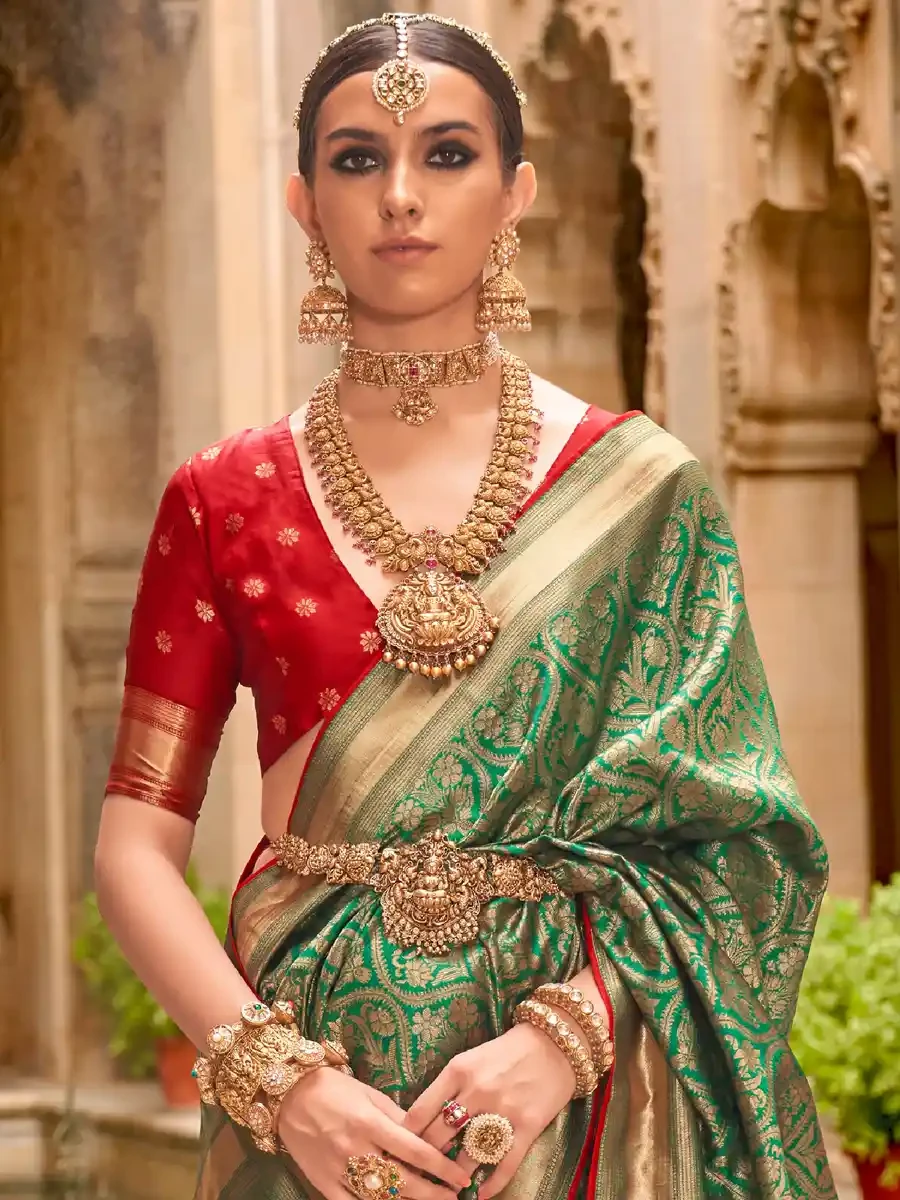 Green Silk Handwoven Festival Wedding Heavy Border Saree