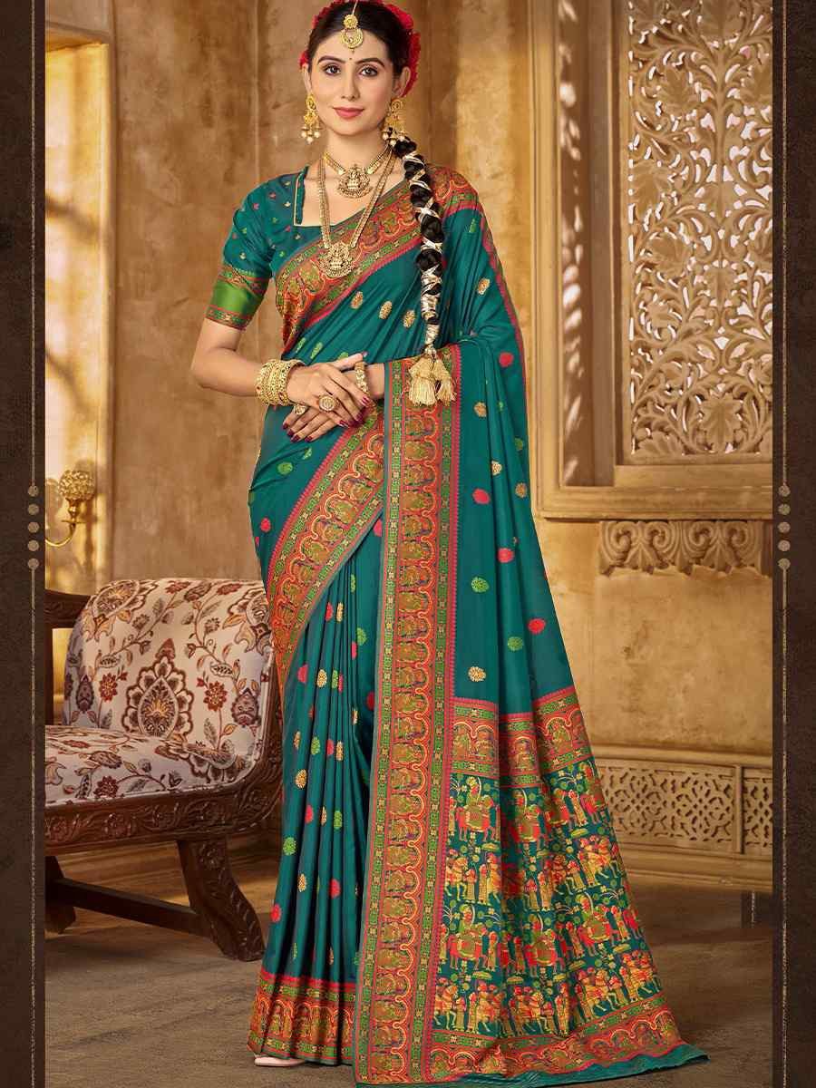 Green Silk Handwoven Festival Wedding Heavy Border Saree