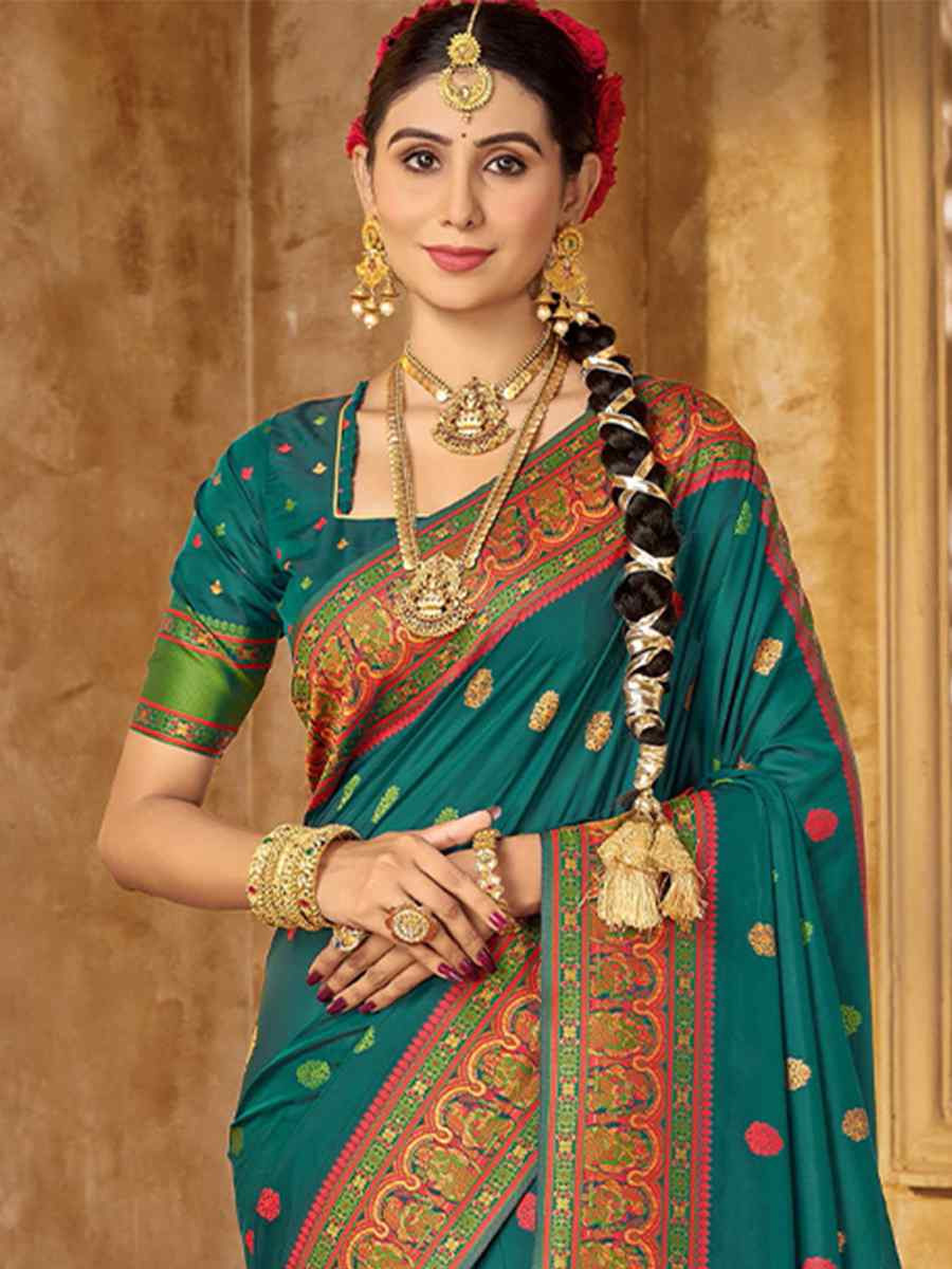 Green Silk Handwoven Festival Wedding Heavy Border Saree