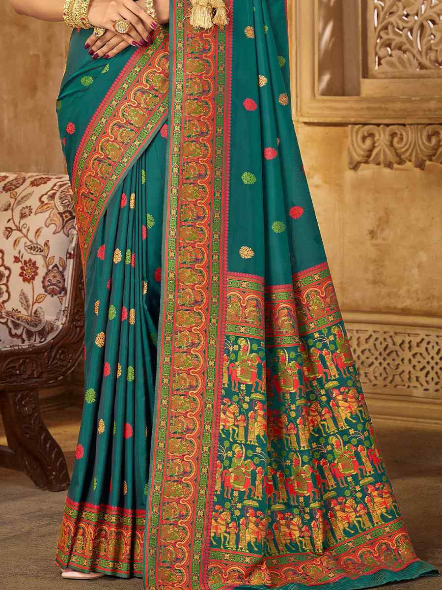 Green Silk Handwoven Festival Wedding Heavy Border Saree