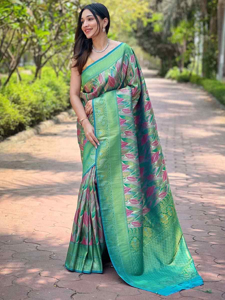 Green Silk Handwoven Wedding Festival Heavy Border Saree