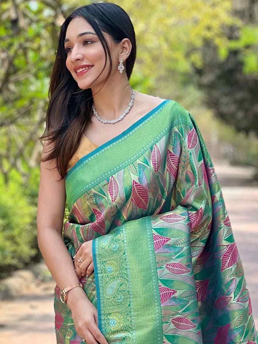 Green Silk Handwoven Wedding Festival Heavy Border Saree