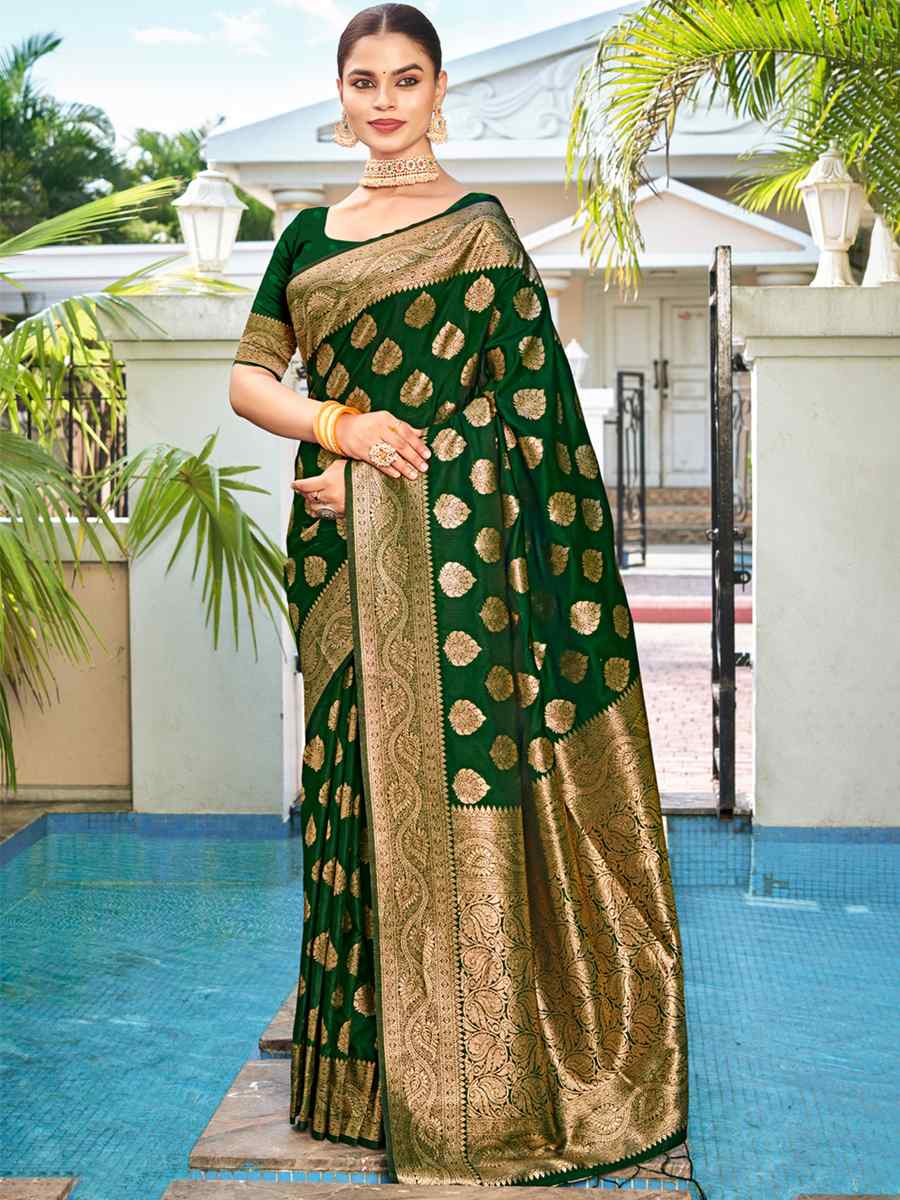 Green Silk Handwoven Wedding Festival Heavy Border Saree