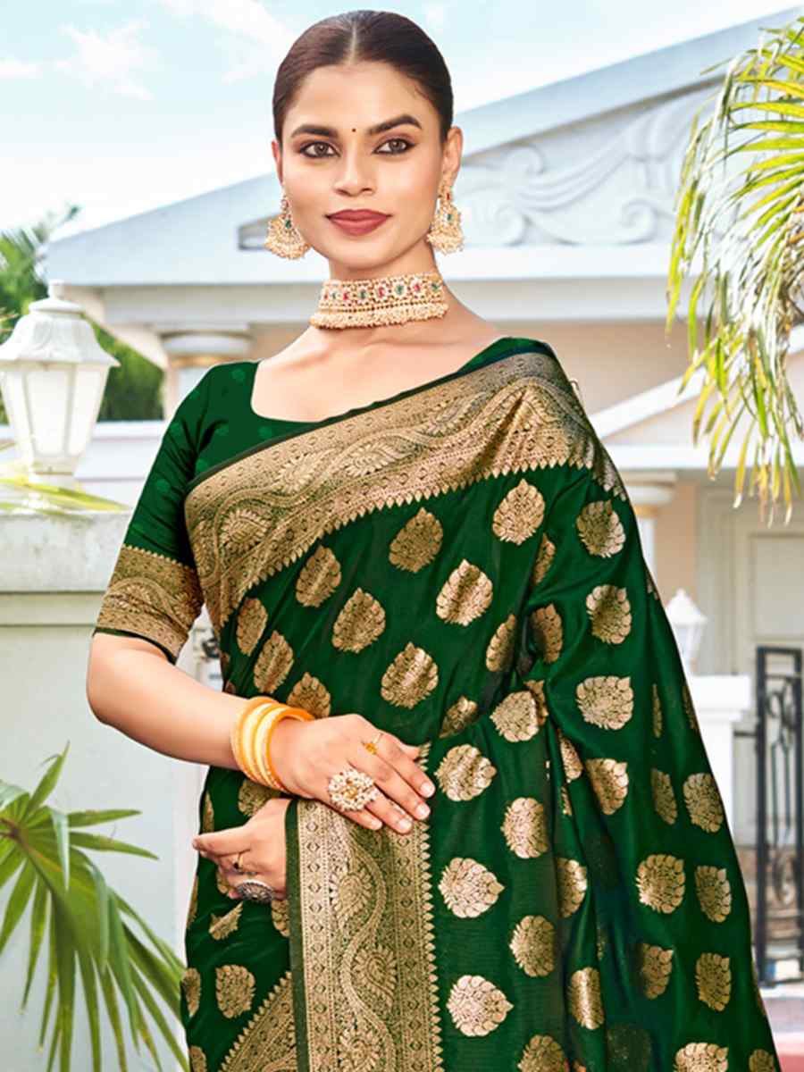 Green Silk Handwoven Wedding Festival Heavy Border Saree