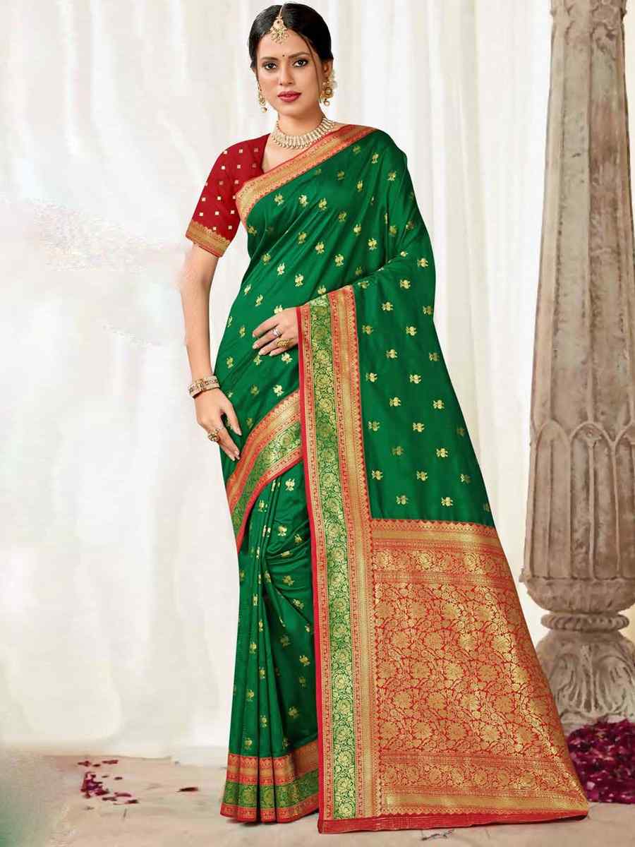 Green Silk Handwoven Wedding Festival Heavy Border Saree