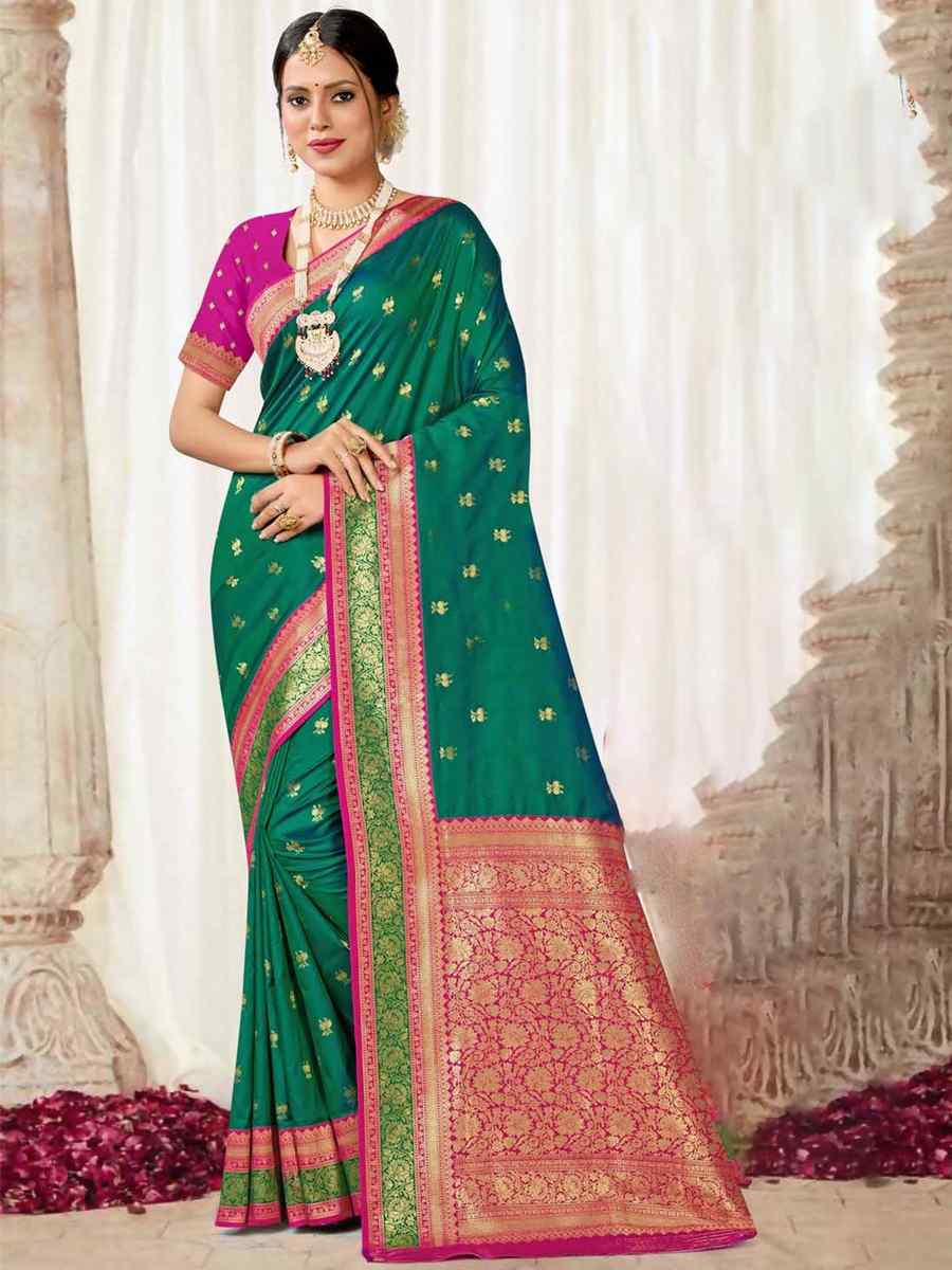 Green Silk Handwoven Wedding Festival Heavy Border Saree