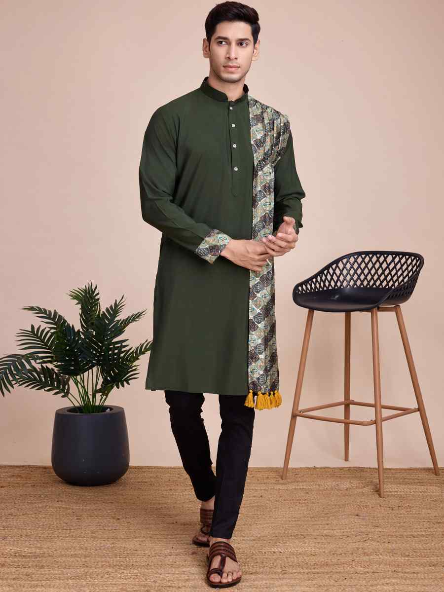 Green Silk Woven Festival Casual Kurta