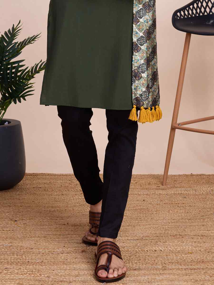 Green Silk Woven Festival Casual Kurta