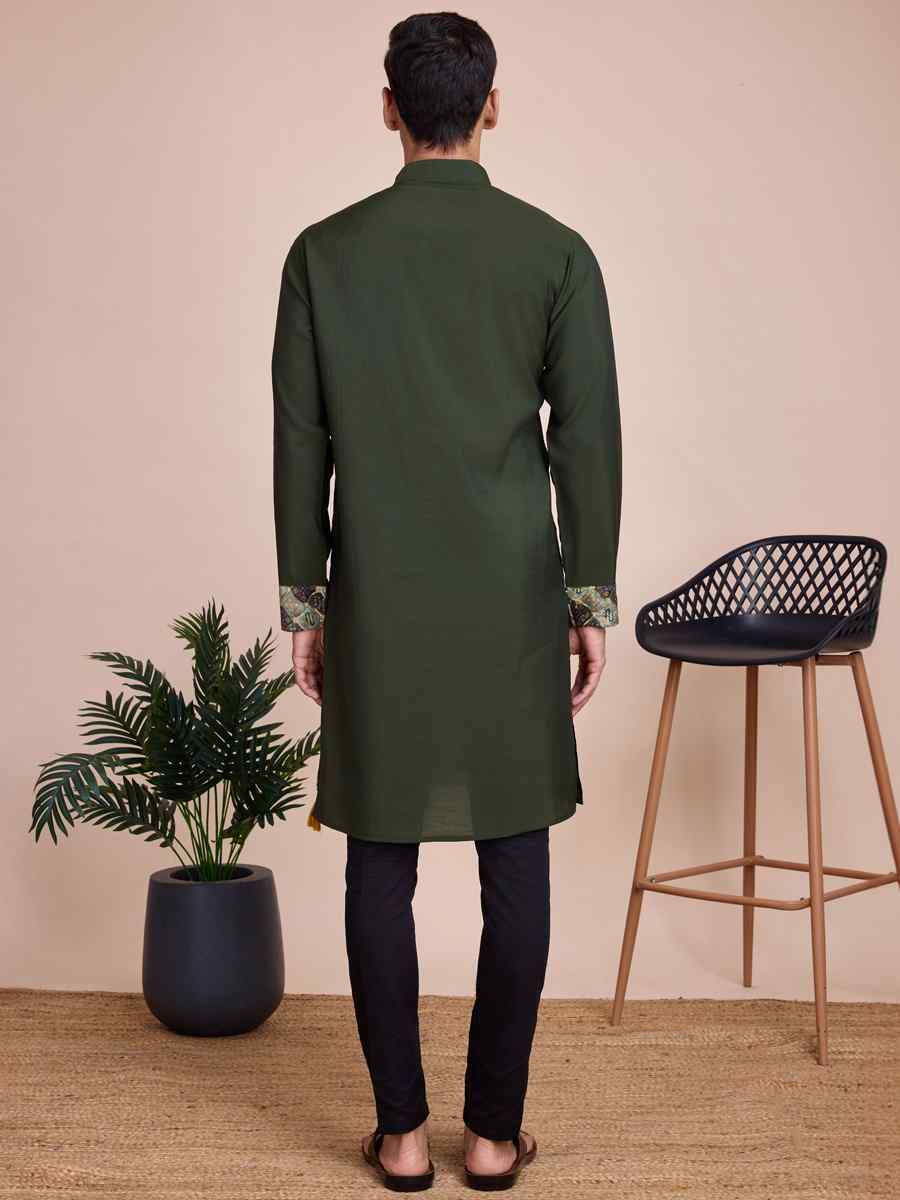 Green Silk Woven Festival Casual Kurta