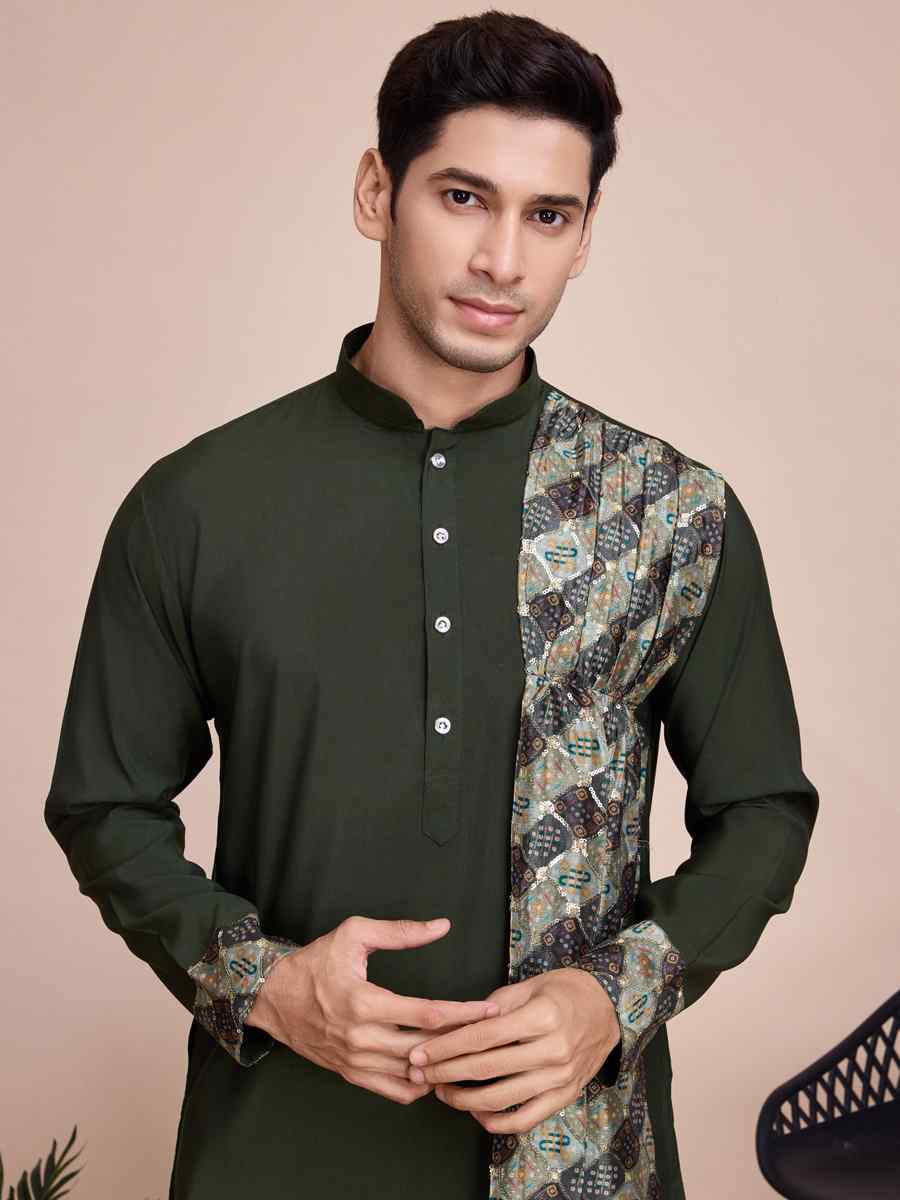 Green Silk Woven Festival Casual Kurta