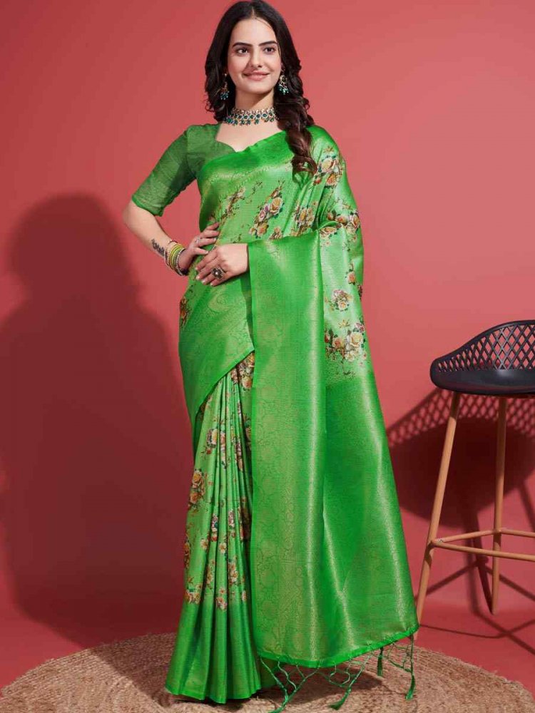 Green Soft Banarasi Silk Handwoven Festival Wedding Heavy Border Saree