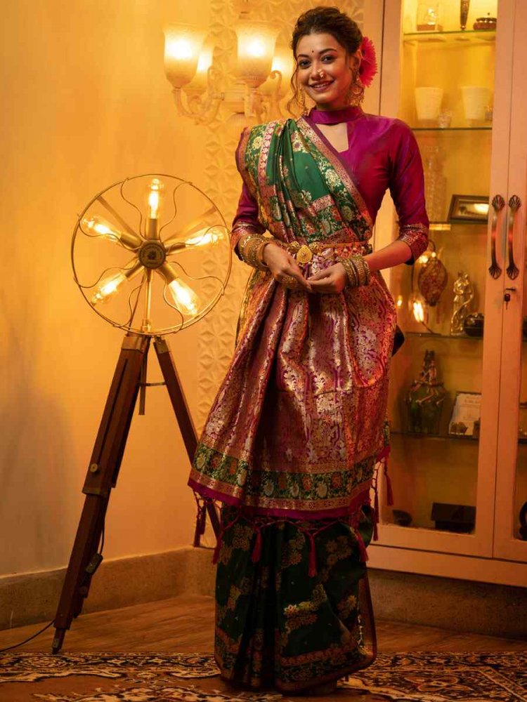 Green Soft Banarasi Silk Handwoven Wedding Festival Heavy Border Saree