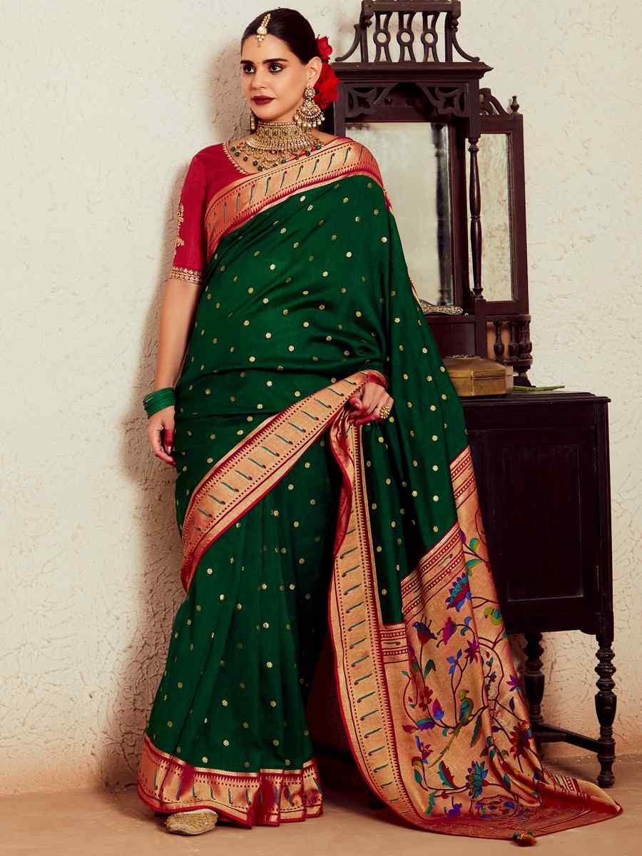 Green Soft Brasso Embroidered Festival Wedding Heavy Border Saree