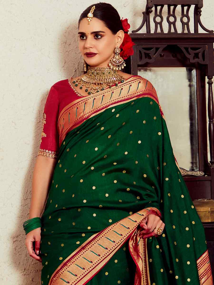 Green Soft Brasso Embroidered Festival Wedding Heavy Border Saree