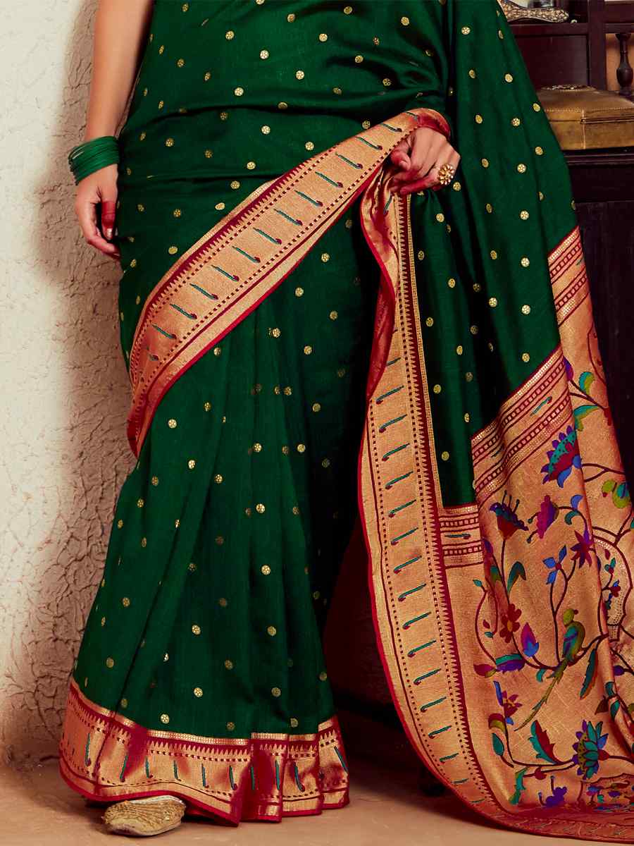 Green Soft Brasso Embroidered Festival Wedding Heavy Border Saree