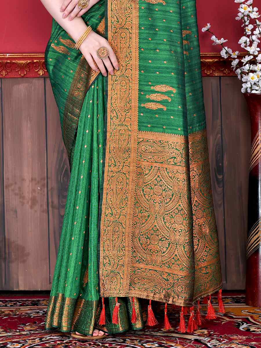 Green Soft Katan Silk Handwoven Wedding Festival Heavy Border Saree