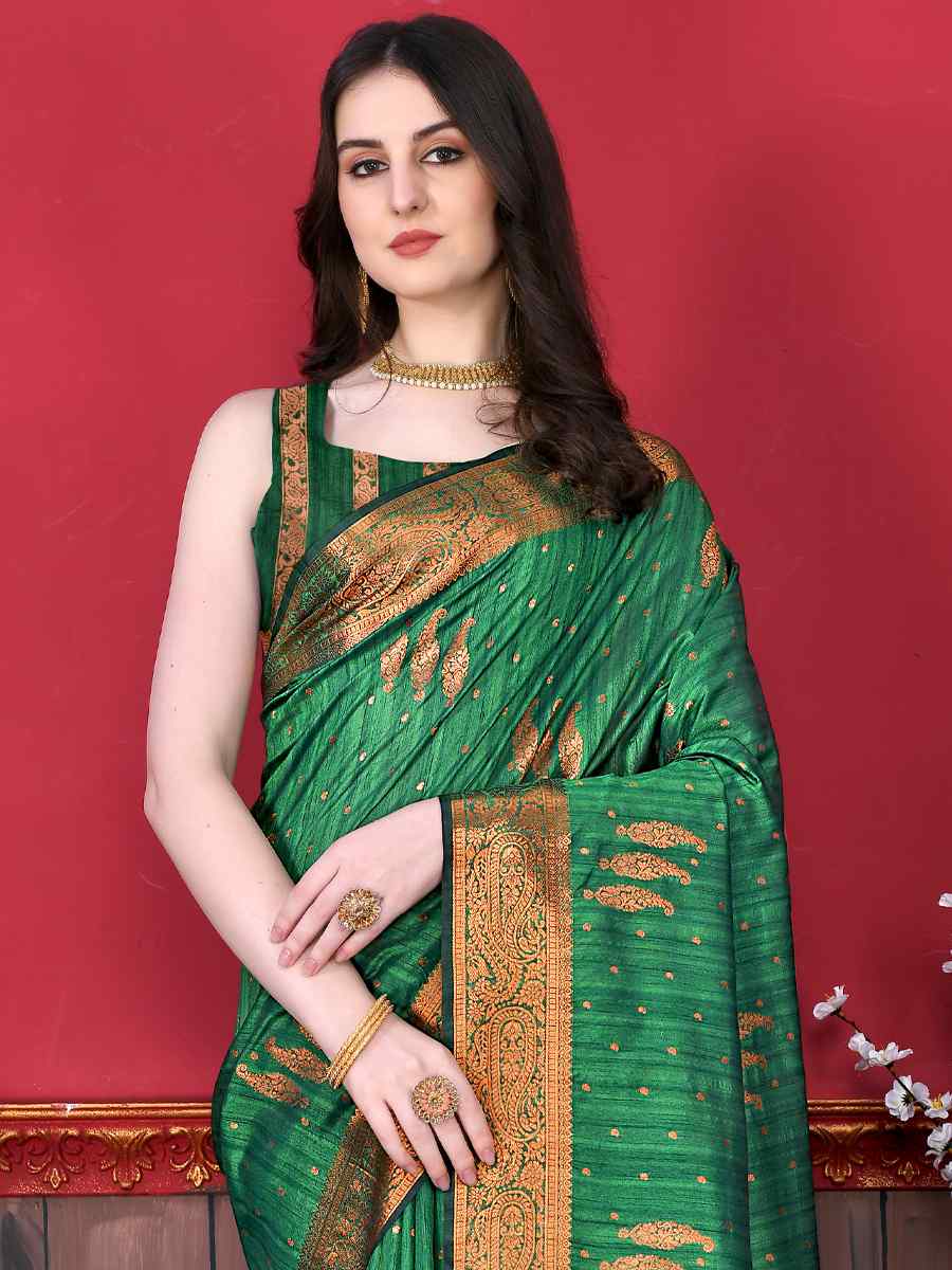 Green Soft Katan Silk Handwoven Wedding Festival Heavy Border Saree