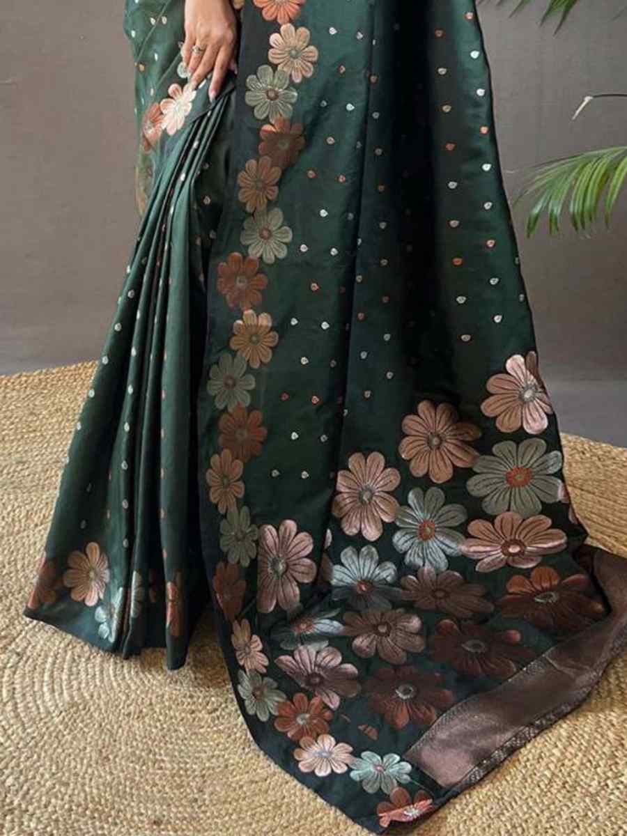 Green Soft Lichi Silk Handwoven Wedding Festival Heavy Border Saree