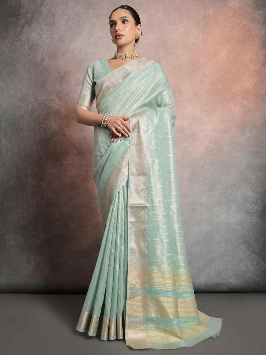 Green Soft Mulberry Silk Handwoven Wedding Festival Heavy Border Saree