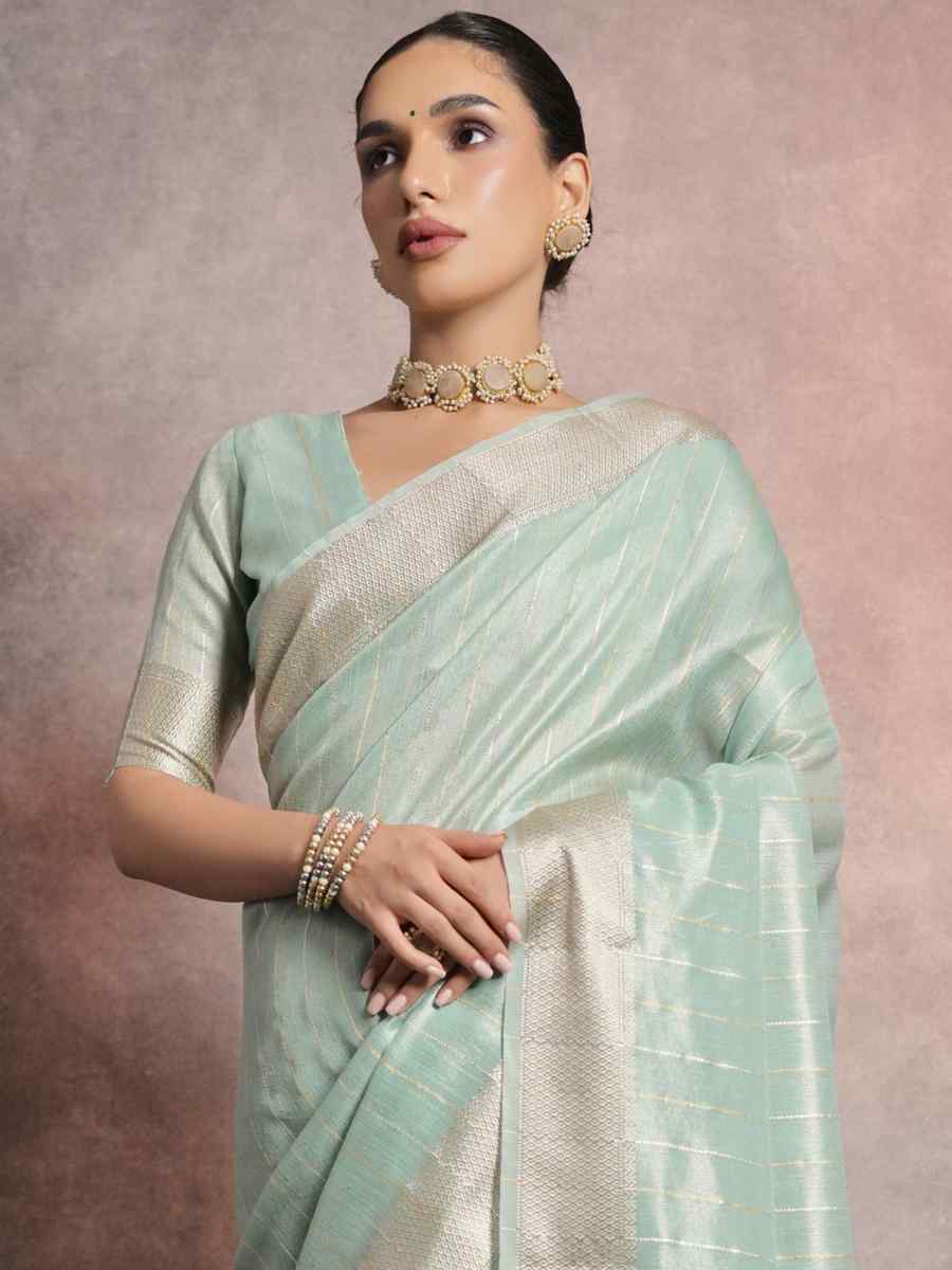 Green Soft Mulberry Silk Handwoven Wedding Festival Heavy Border Saree