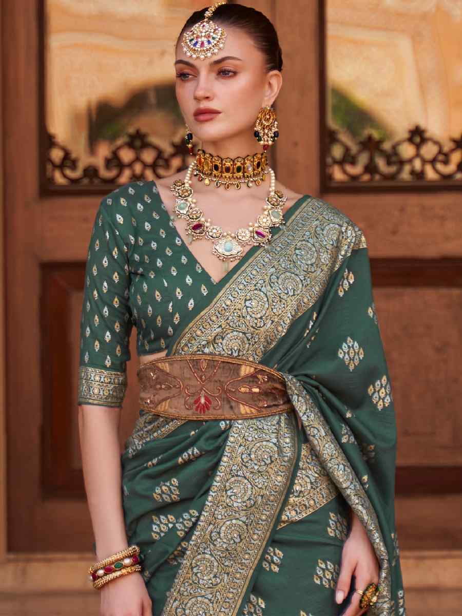 Green Soft Silk Handwoven Wedding Festival Heavy Border Saree