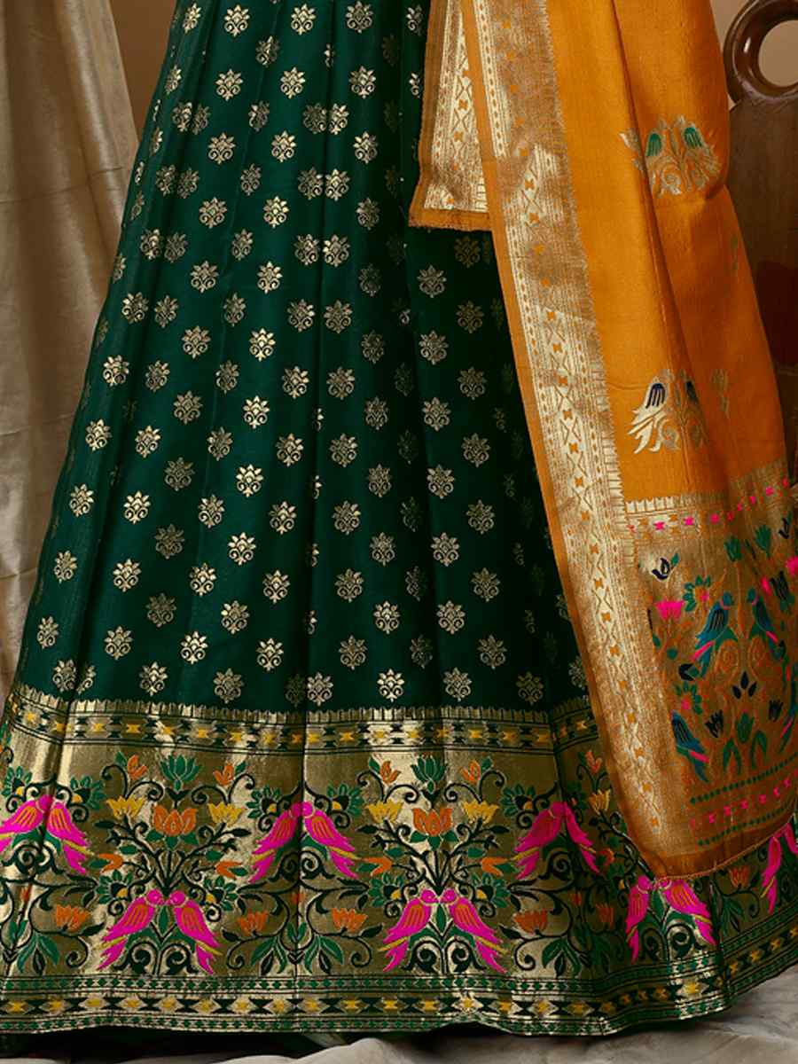 Green Soft Silk Jacquard Embroidery Bridesmaid Wedding Heavy Border Lehenga Choli