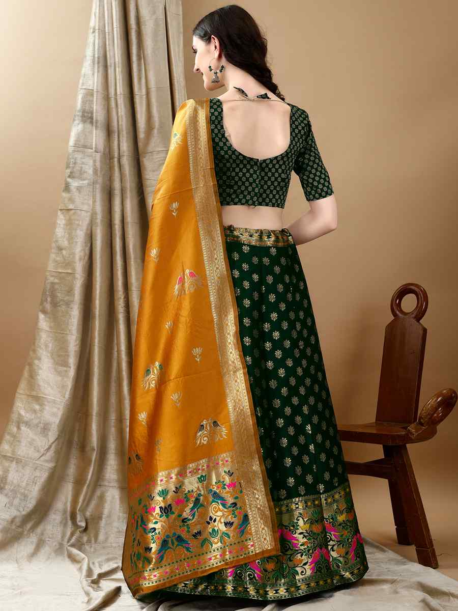 Green Soft Silk Jacquard Embroidery Bridesmaid Wedding Heavy Border Lehenga Choli