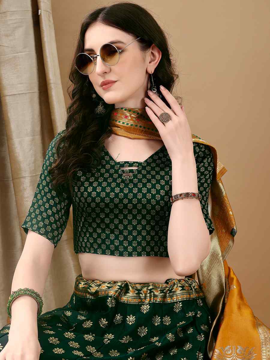 Green Soft Silk Jacquard Embroidery Bridesmaid Wedding Heavy Border Lehenga Choli