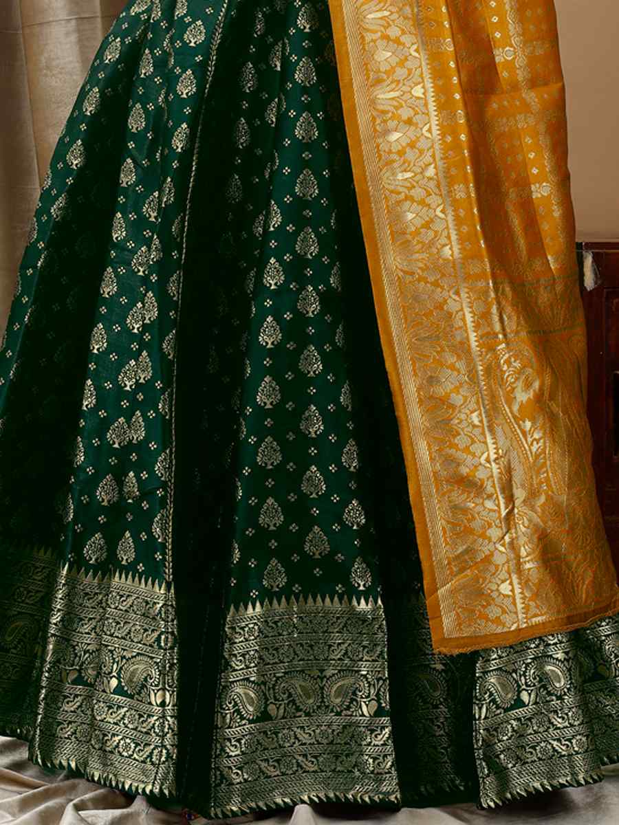 Green Soft Silk Jacquard Embroidery Bridesmaid Wedding Heavy Border Lehenga Choli