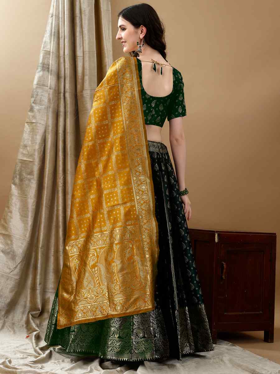 Green Soft Silk Jacquard Embroidery Bridesmaid Wedding Heavy Border Lehenga Choli