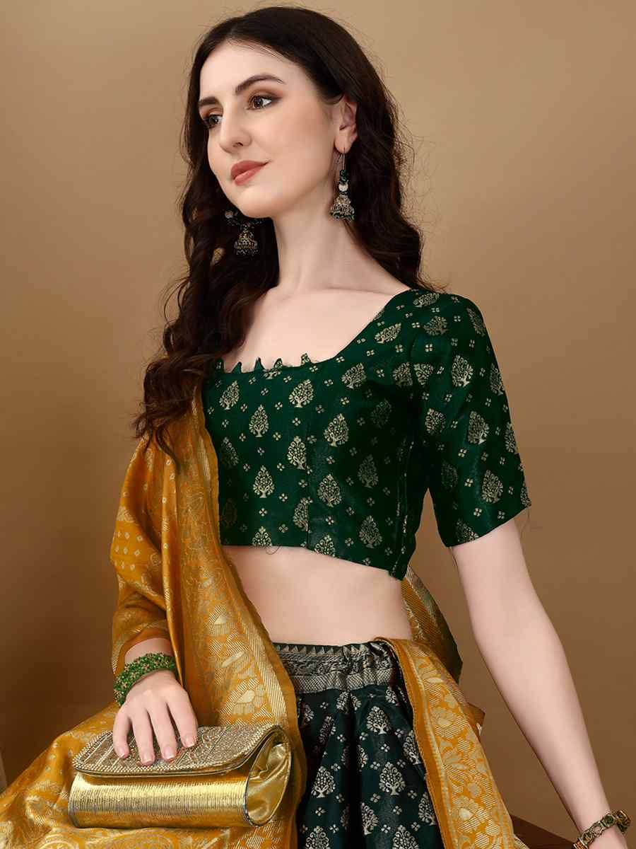 Green Soft Silk Jacquard Embroidery Bridesmaid Wedding Heavy Border Lehenga Choli