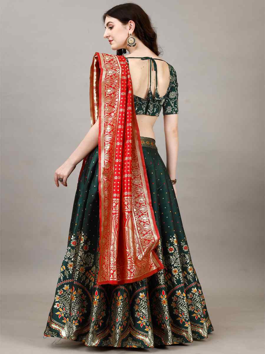 Green Soft Silk Jacquard Embroidery Bridesmaid Wedding Heavy Border Lehenga Choli