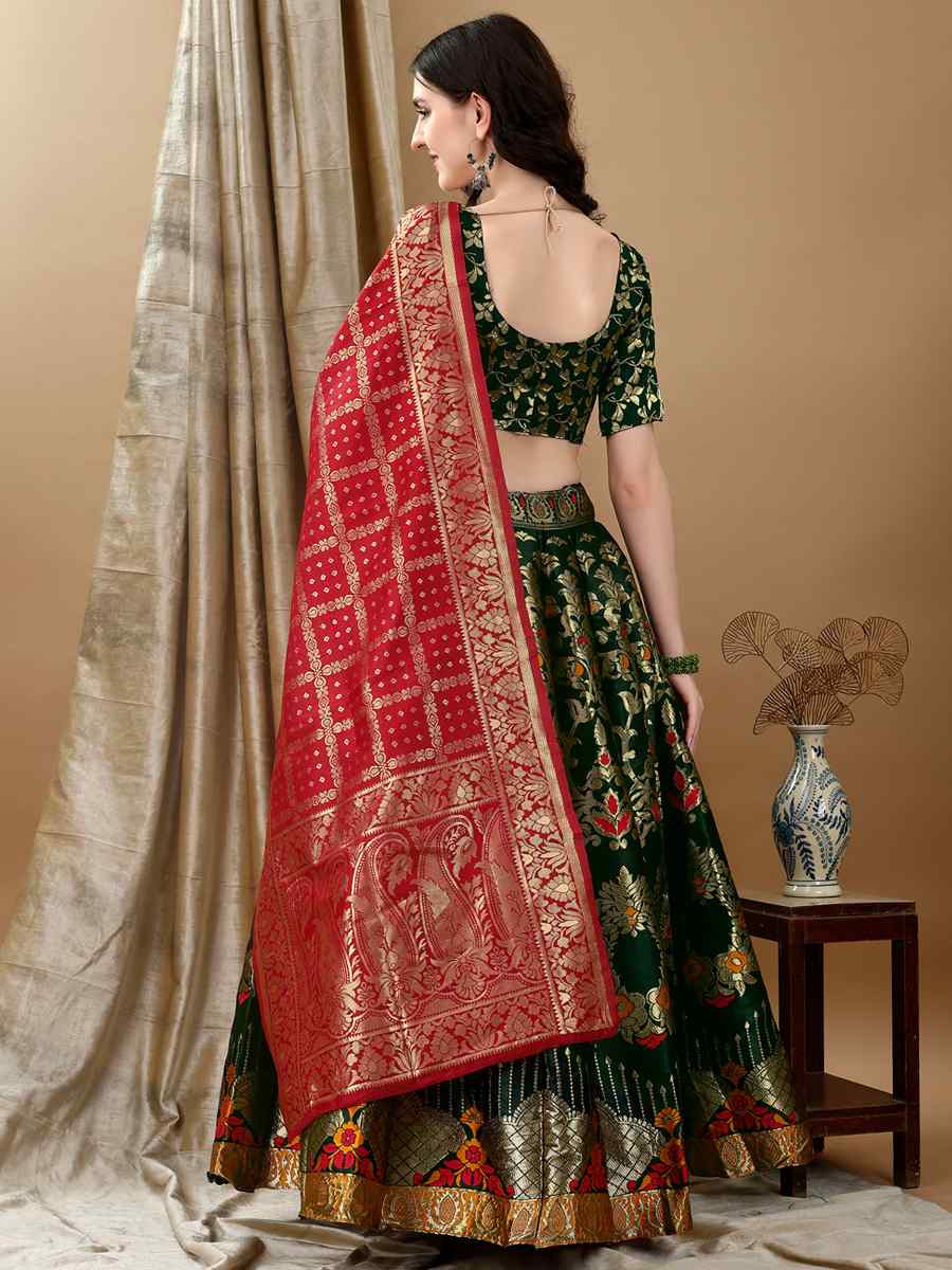 Green Soft Silk Jacquard Embroidery Bridesmaid Wedding Heavy Border Lehenga Choli