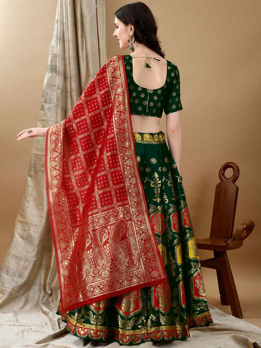 Green Soft Silk Jacquard Embroidery Bridesmaid Wedding Heavy Border Lehenga Choli