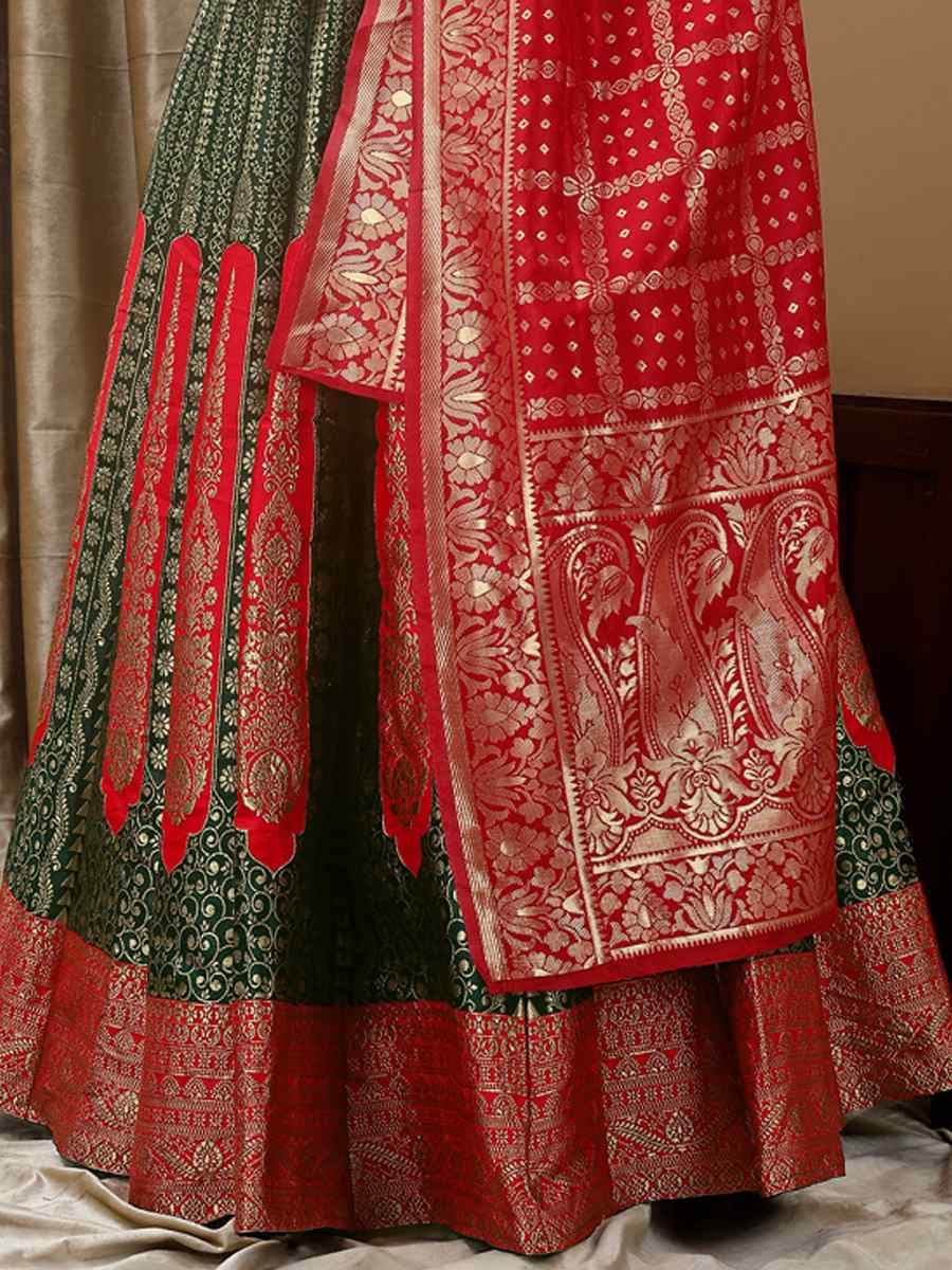 Green Soft Silk Jacquard Embroidery Bridesmaid Wedding Heavy Border Lehenga Choli