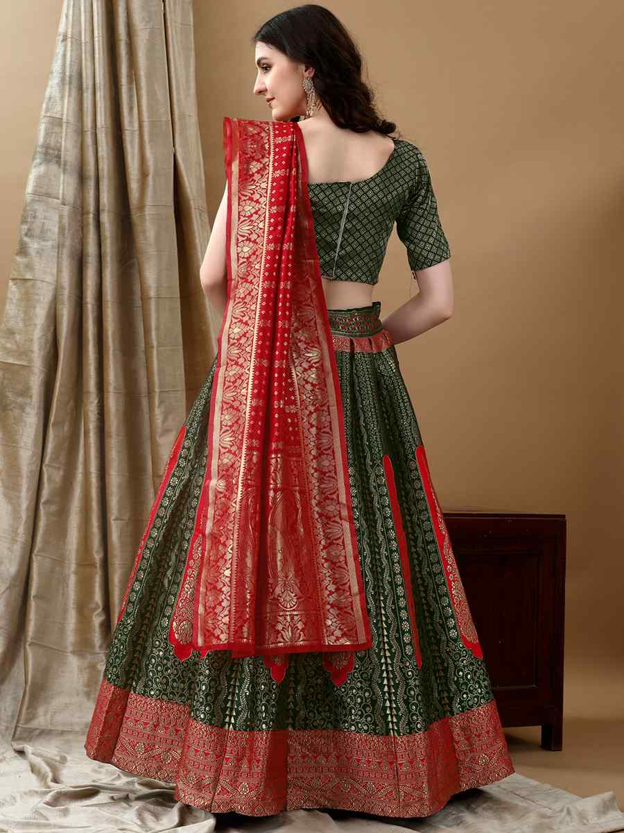 Green Soft Silk Jacquard Embroidery Bridesmaid Wedding Heavy Border Lehenga Choli