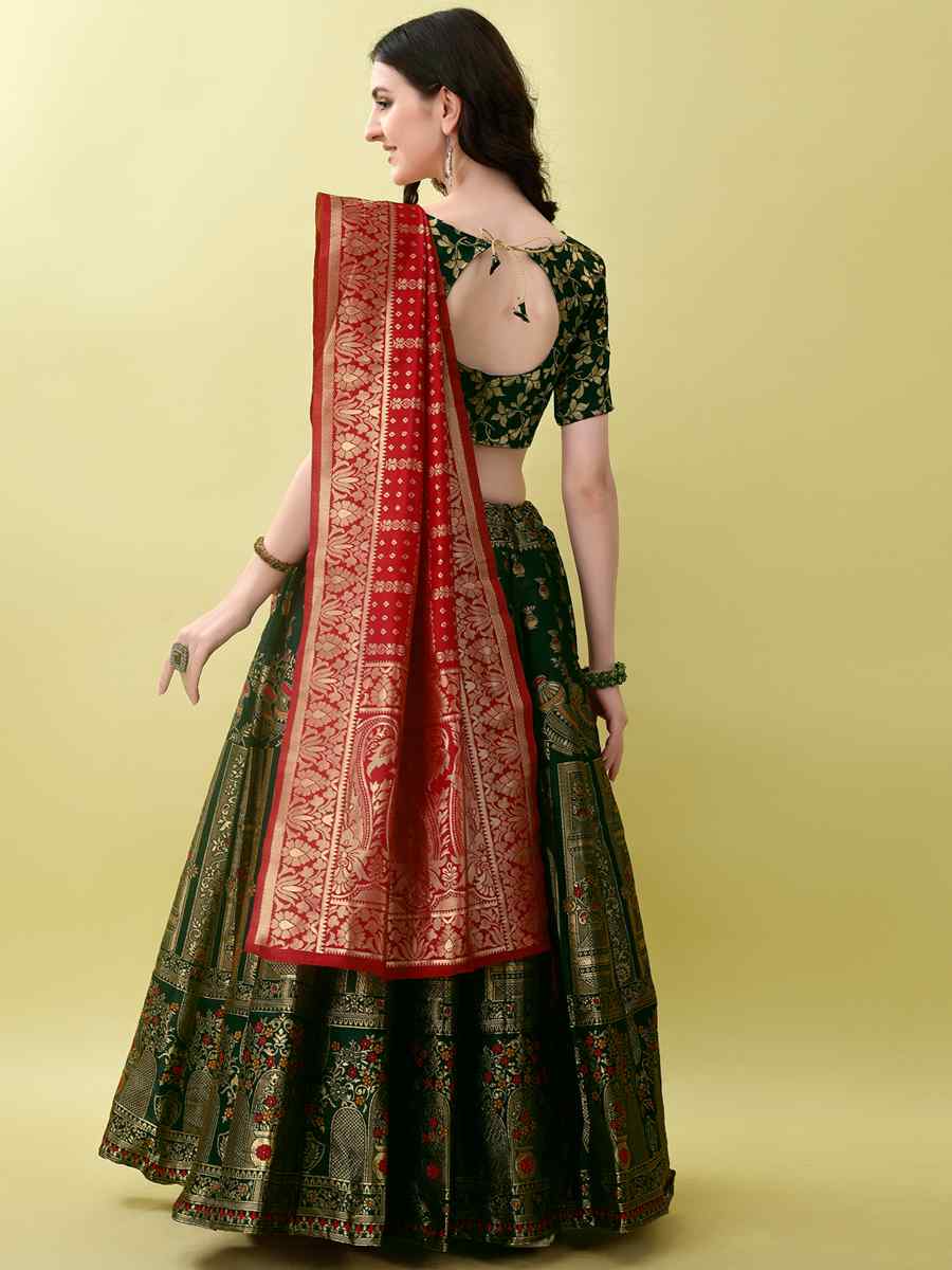 Green Soft Silk Jacquard Embroidery Bridesmaid Wedding Heavy Border Lehenga Choli