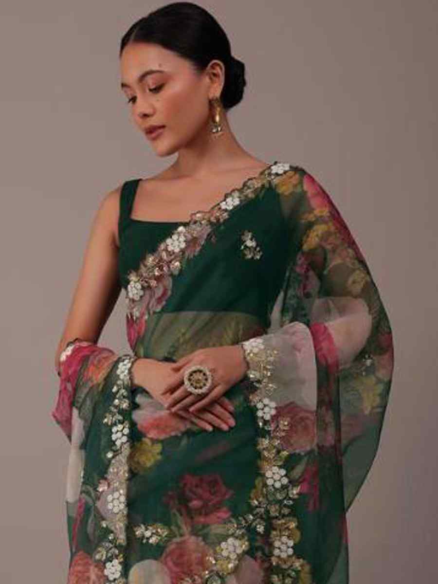 Green Soft Taby Organza Handwoven Festival Wedding Classic Style Saree