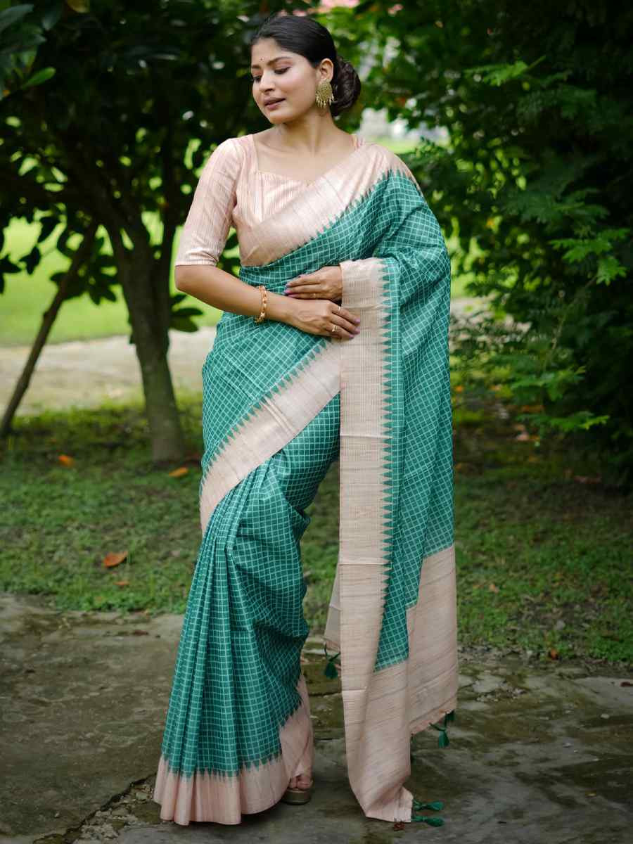 Green Soft Tussar Silk Handwoven Festival Casual Classic Style Saree