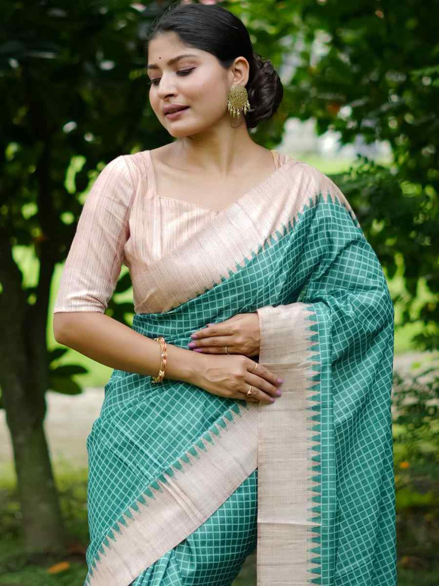 Green Soft Tussar Silk Handwoven Festival Casual Classic Style Saree