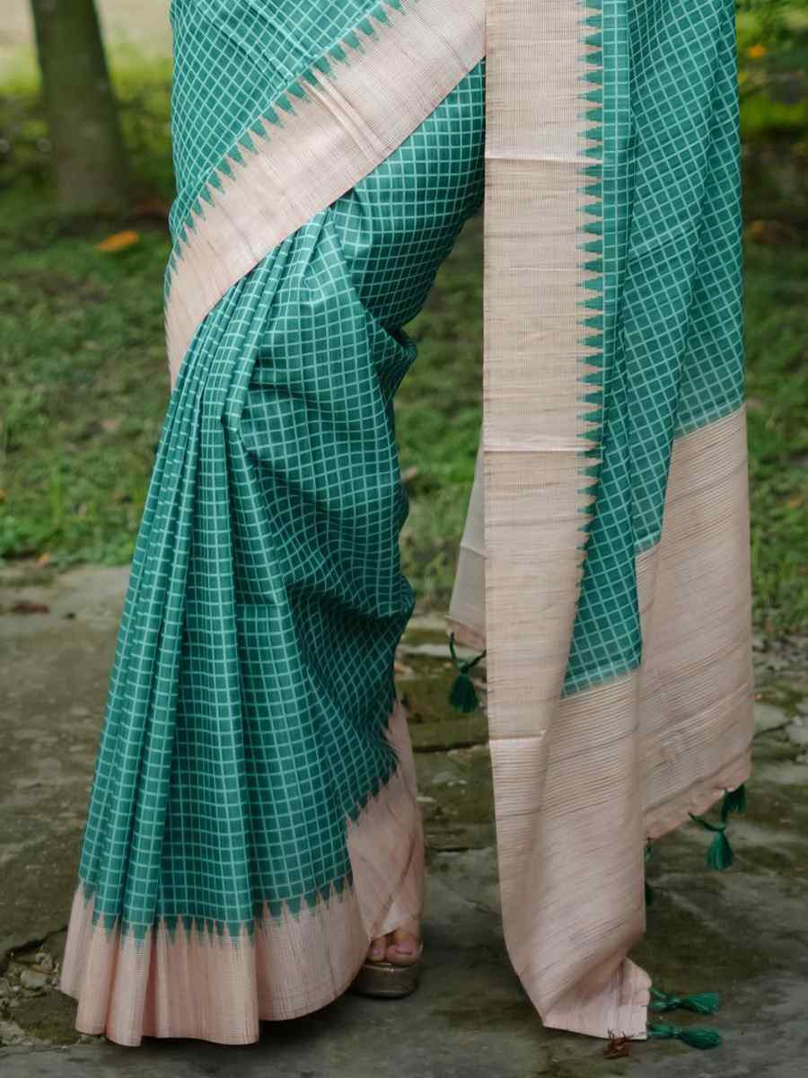 Green Soft Tussar Silk Handwoven Festival Casual Classic Style Saree